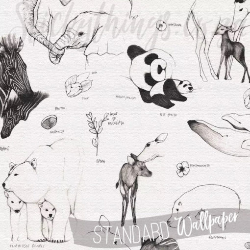 Detail of the drawings in the Learn Spanish Animals Wallpaper