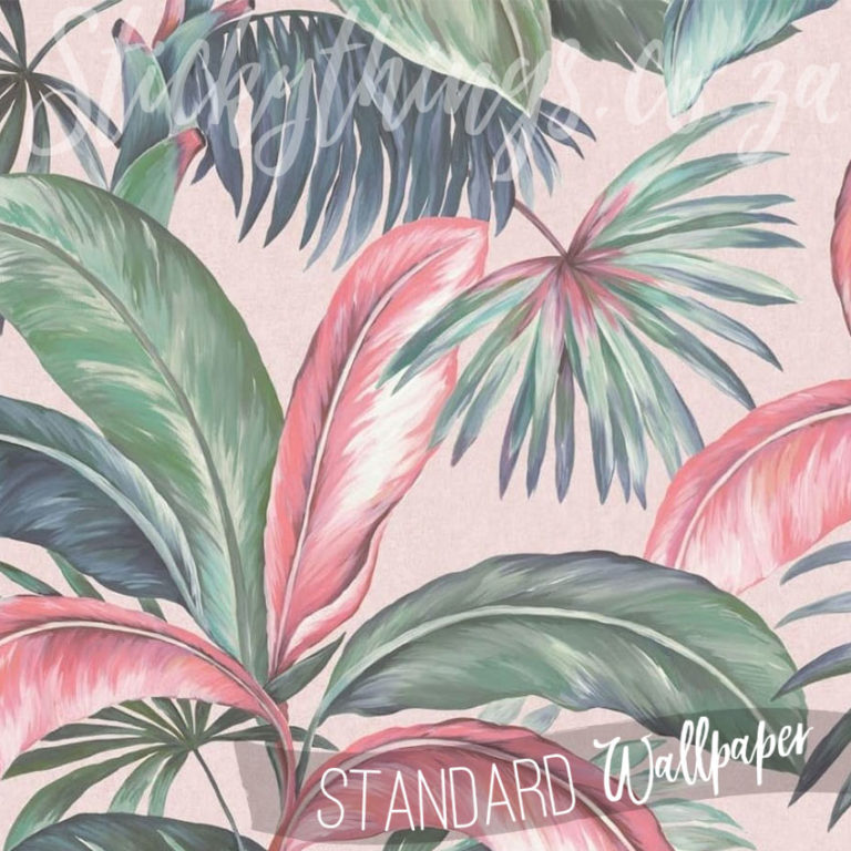 A close up of Pink and Green Tropical Leaf Wallpaper