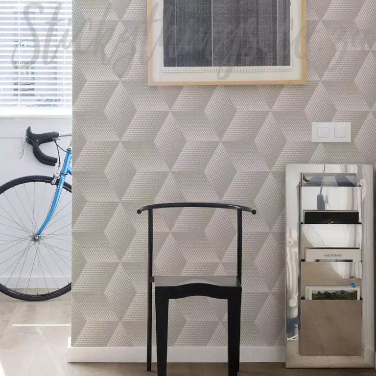 Taupe Hexagon Cube Wallpaper on a wall