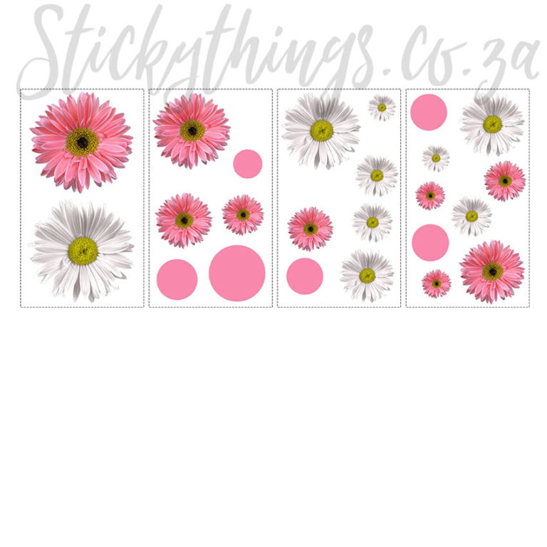 4 sheets of Peel and Stick Pink Gerber Floral Decals