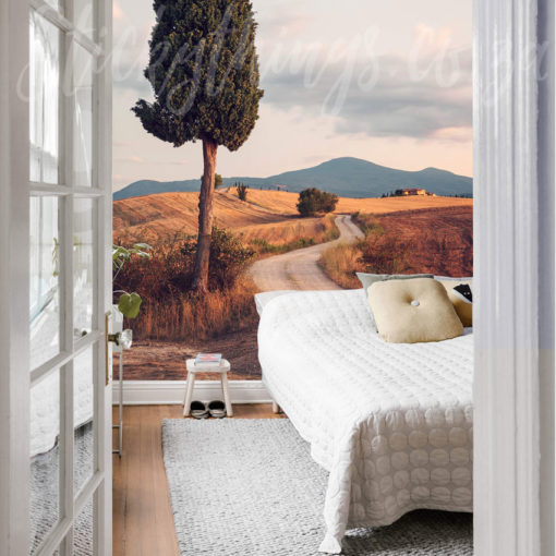 Tuscan Landscape Wall Mural on a bedroom wall