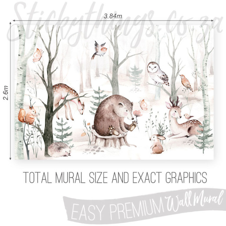 Size and Exact Graphics of Painted Woodland Animals Wall Mural