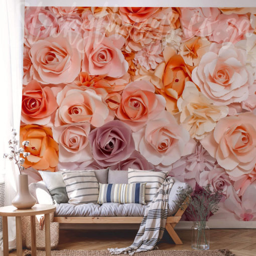 Pastel Roses Wall Mural on a wall