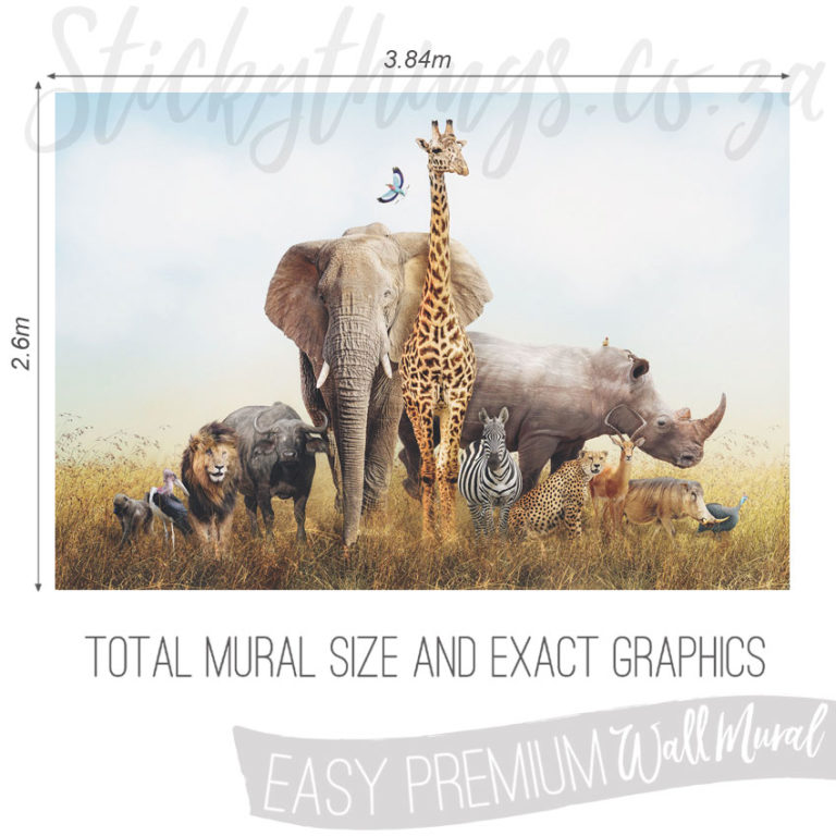 Size and Exact Graphics of Realistic Safari Animals Wallpaper Mural