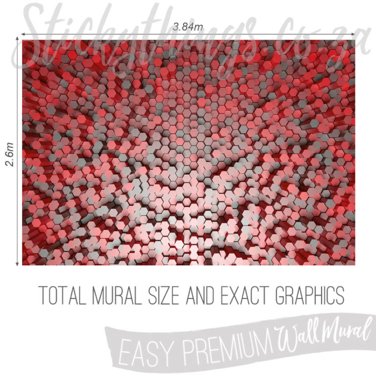 Size and Exact Graphics of Red and Grey Hexagon Wallpaper Mural