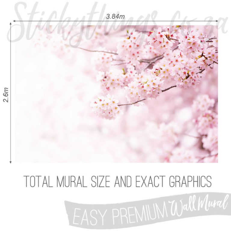 Size and Exact Graphics of Soft Pink Floral Branch Wallpaper Mural