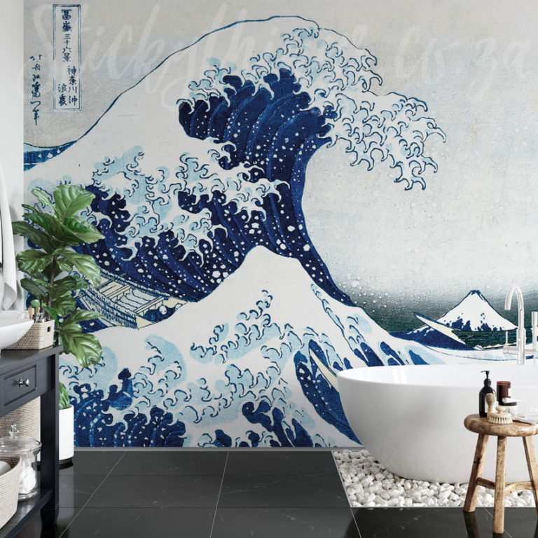 The Great Wave Wall Mural on a wall