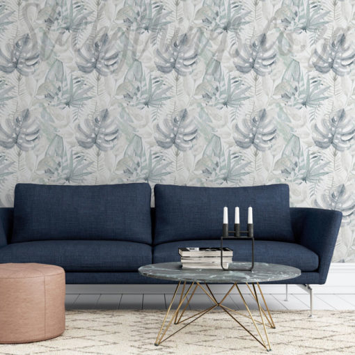 Distressed Leaves Wallpaper on a living room wall