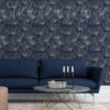 Metallic Silver Dandelions Wallpaper on a living room wall