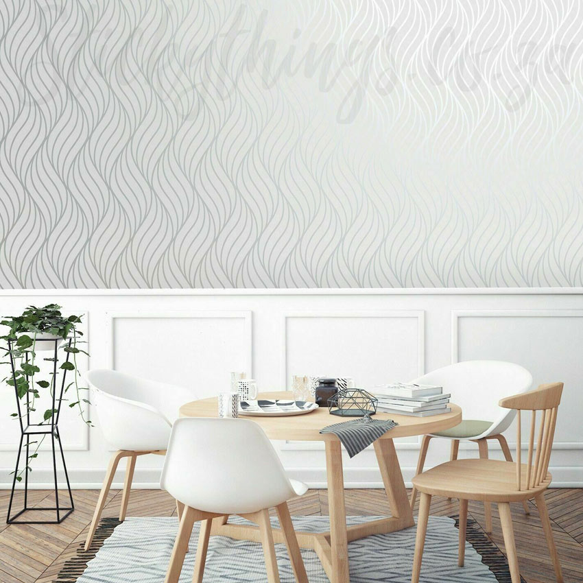 Metallic Silver Wavy Wallpaper - Matt Grey Abstract Leaf Wallpaper