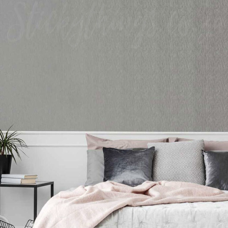 Grey Gold Streak Wallpaper on a bedroom wall