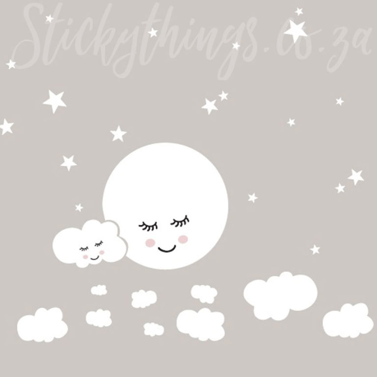 Close up of the Stars and Smiling Moon and Cloud Wall Decals