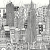 A close up of Black and White City Drawing Mural