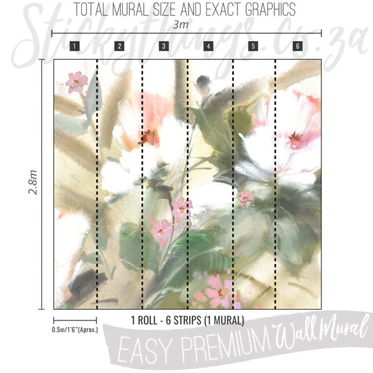 Size and Exact Graphics of Lush Floral Wall Mural