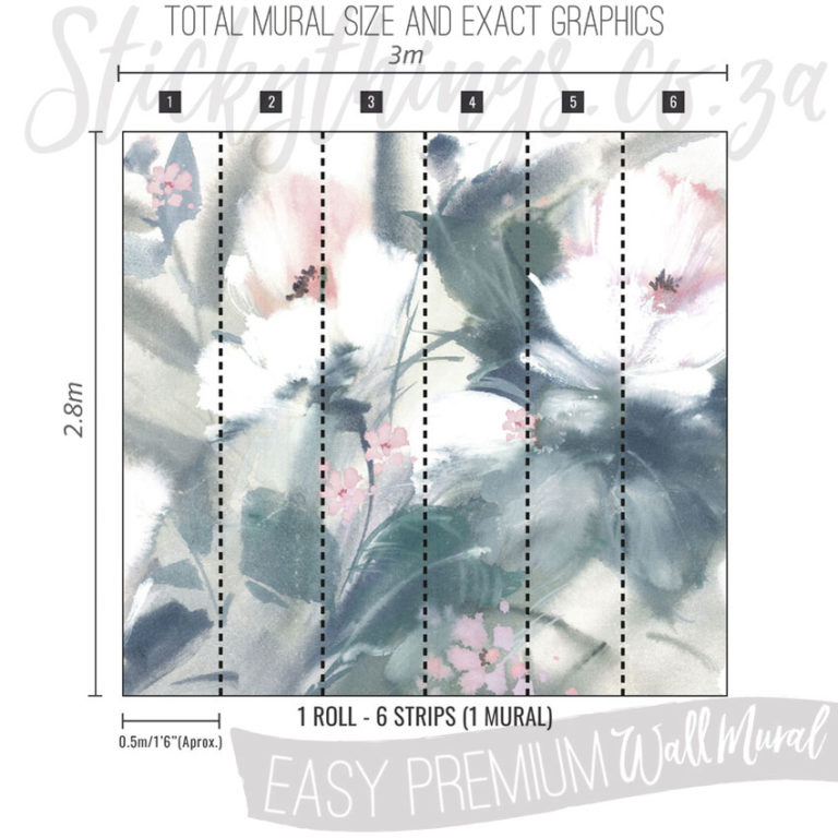 Size and Exact Graphics of Chalky Pastel Watercolour Floral Mural