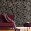 Charcoal Gold Tropical Wallpaper on a wall