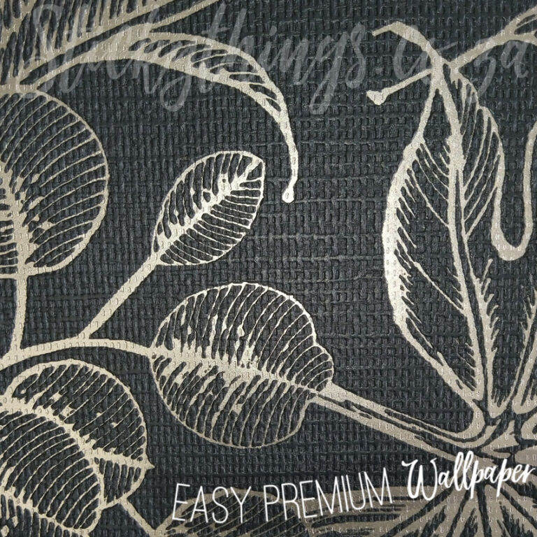 A close up of Charcoal Gold Tropical Wallpaper