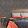 Charcoal Ogee Wallpaper on a wall