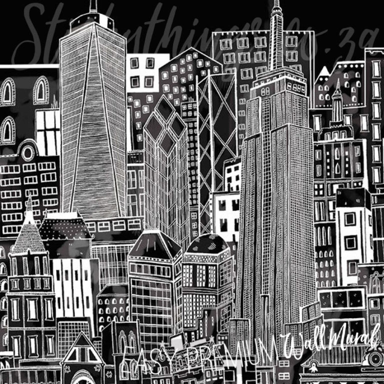 A close up of City Sketch Night Wall Mural