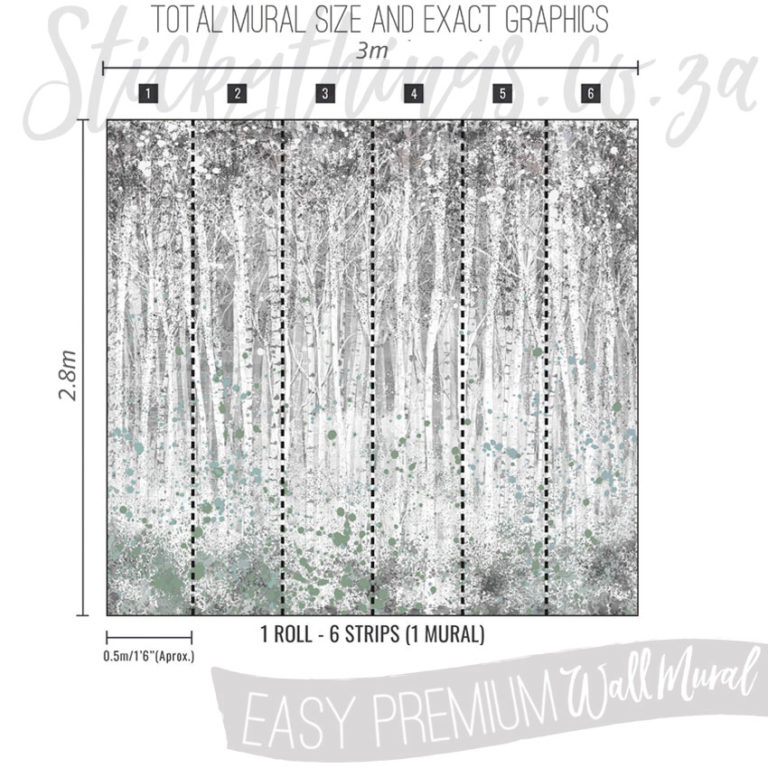 Size and Exact Graphics of Cool Watercolour Birch Trees Wall Mural