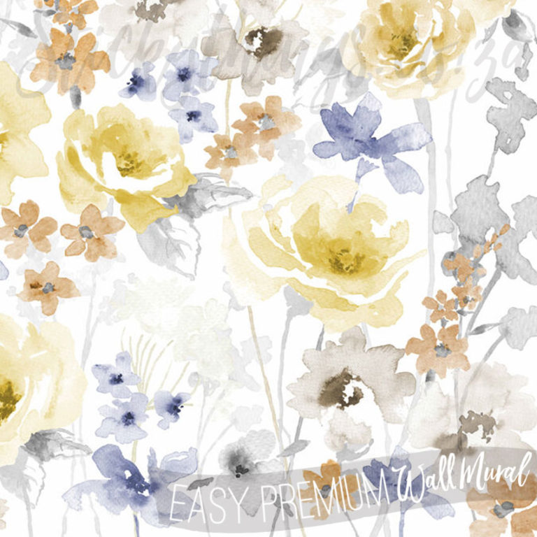Delicate Yellow Floral Wall Mural up close