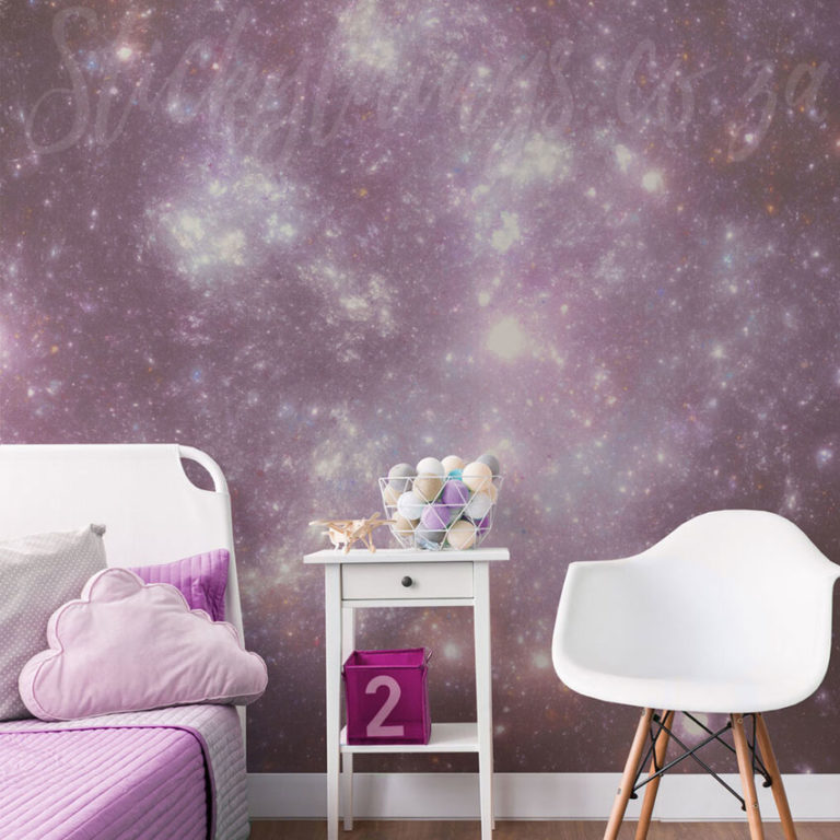 Dusty Pink Cosmos Mural on a bedroom wall