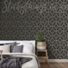 Grasscloth Geometric Charcoal Wallpaper on a bedroom wall