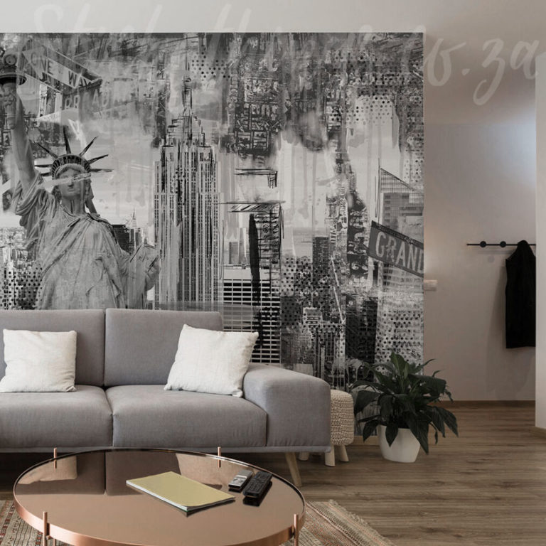 Grunge New York Mural on a living room wall