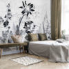 Monochrome Floral Mural on a bedroom wall