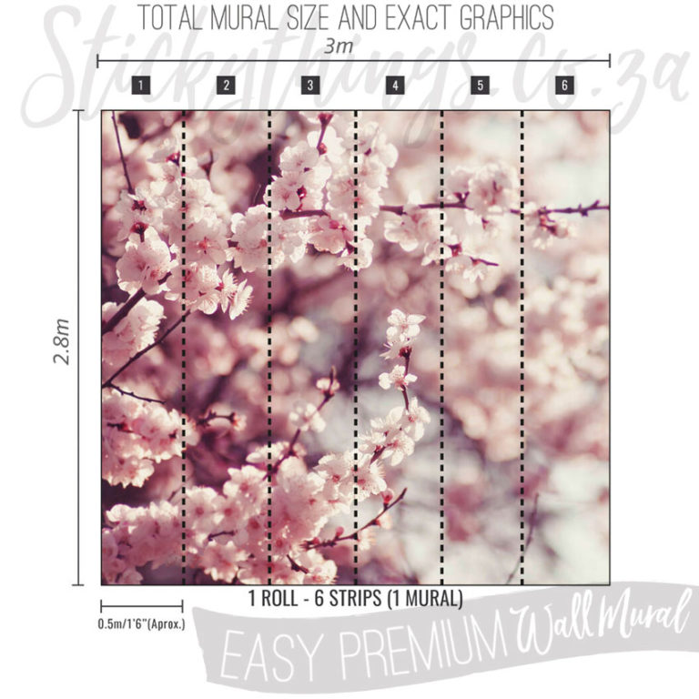 Size and Exact Graphics of Pink Spring Bloom Floral Wall Mural