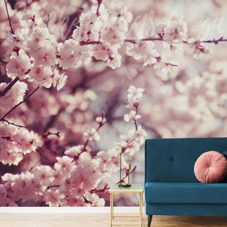 Romantic Blossom Branch Mural on a wall