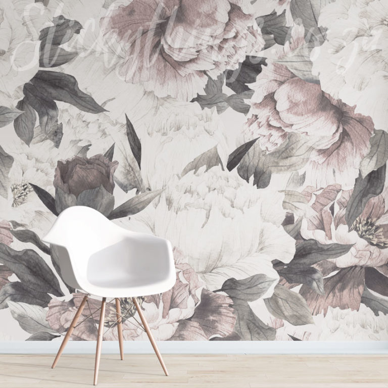 Blush Flowers Wall Mural on a wall