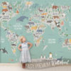 Childrens World Map Mural on a wall