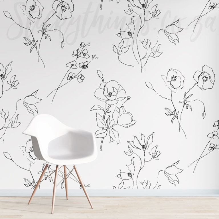 Flower Sketch Wall Mural on a wall