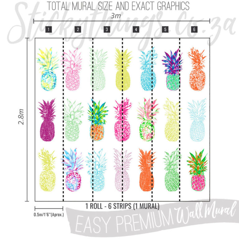 Size and Exact Graphics of Fun Retro Pineapple Wallpaper Mural