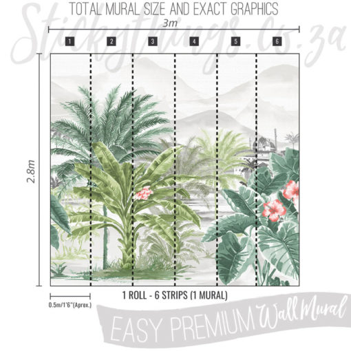 Size and Exact Graphics of Palm Trees Tropical Wallpaper Mural