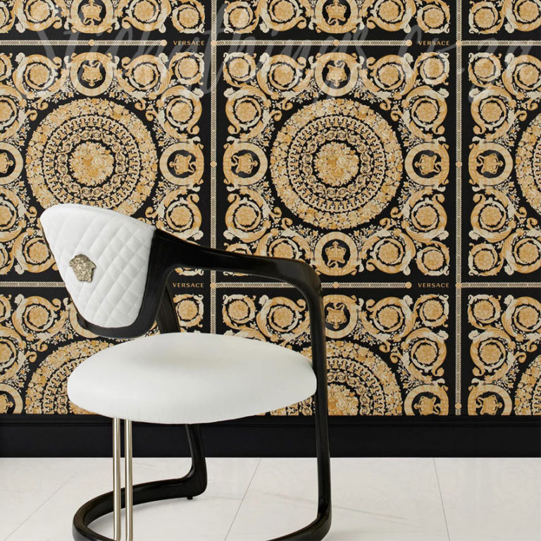 Versace Heritage Black Wallpaper on a wall