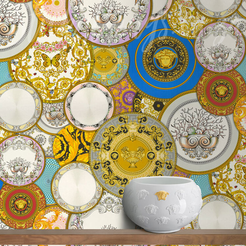 Versace Les Etoiles De la Mer Wallpaper - Metallic Gold Dish Wallpaper