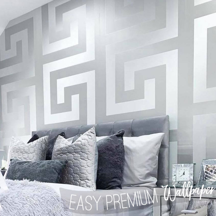 Versace Silver Greca Wallpaper - Metallic Grey Greek Key Wallpaper