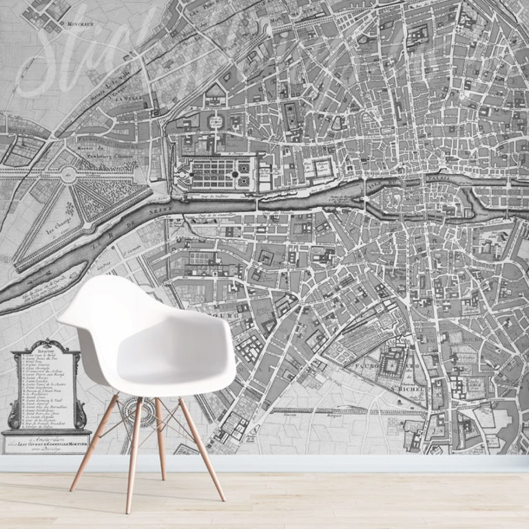 Antique Paris Map Mural on a wall