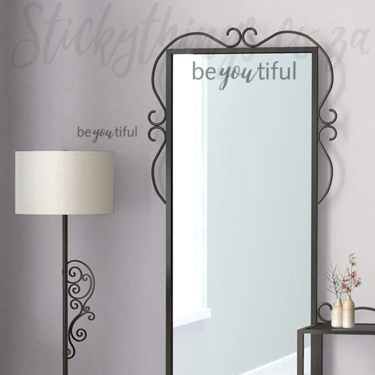 Bea-YOU-tiful Wall Decal on a mirror