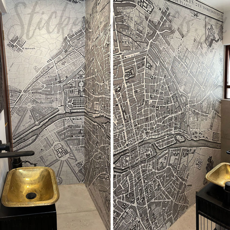 Real Customer Photo of the Vintage Paris Mural in a Guest Bathroom