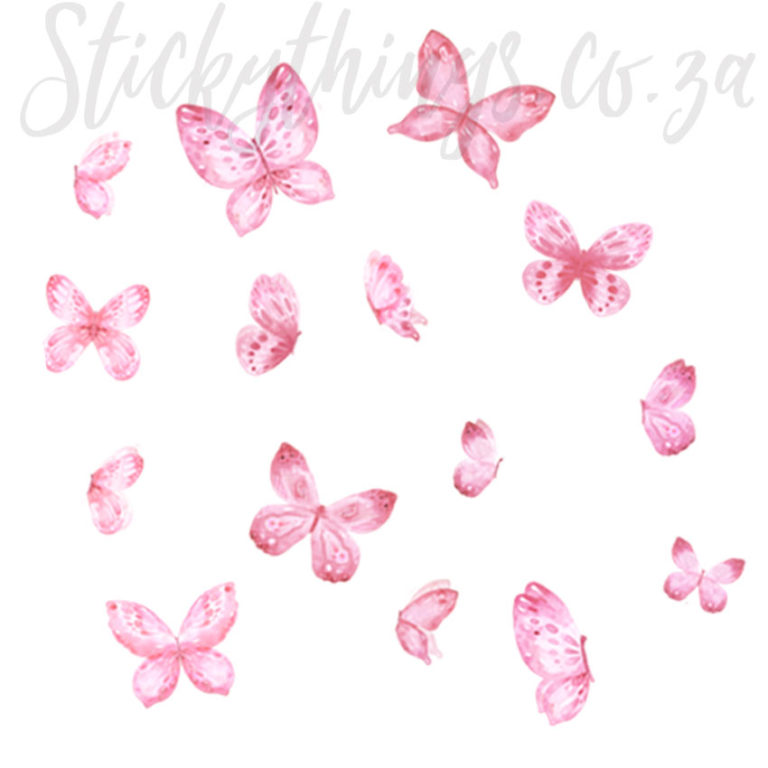 A sheet of Pink Painted Butterfly Decals