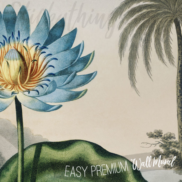 A close up of Vintage Egyptian Blue Lily Wallpaper Mural