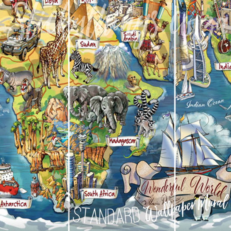 A close up of Childrens Fun World Map Mural