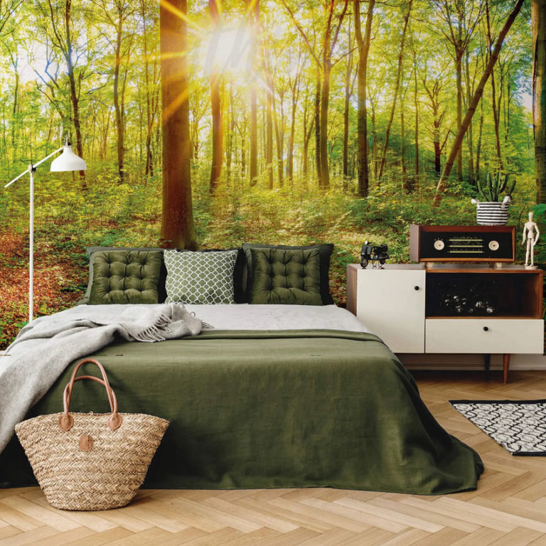 Morning Forest Wall Mural on a bedroom wall