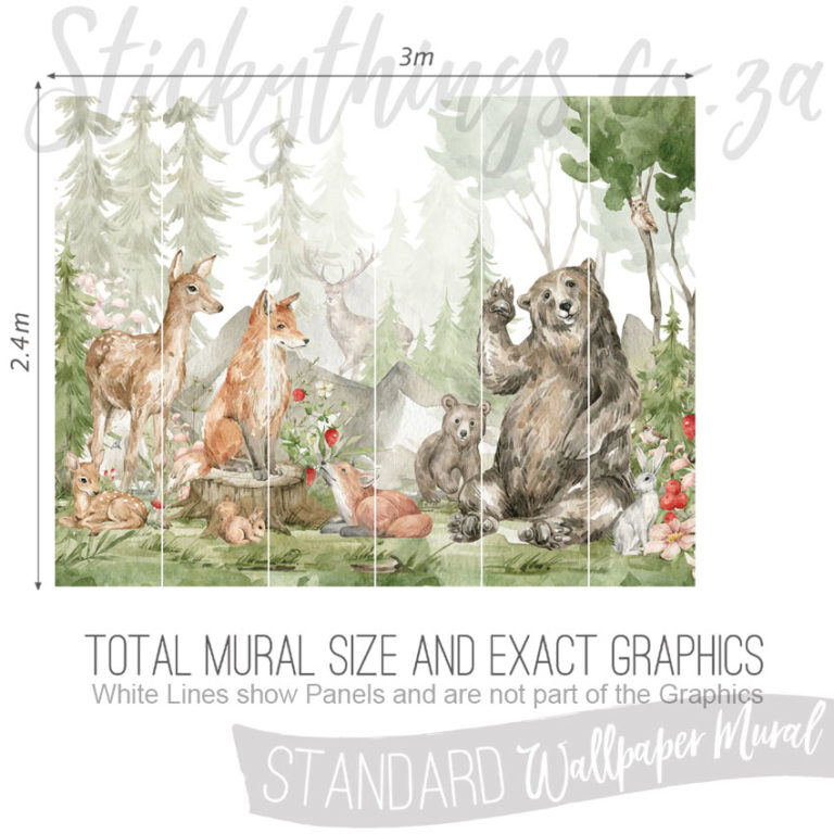 Size and Exact Graphics of Painted Forest Animals Wall Mural