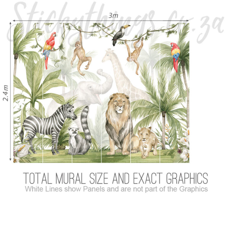 Size and Exact Graphics of Painted Safari Animals Wallpaper Mural