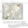 Size and Exact Graphics of Planes World Map Wallpaper Mural