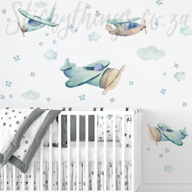 Stars and Clouds Sky Wall Sticker on a nursery room wall